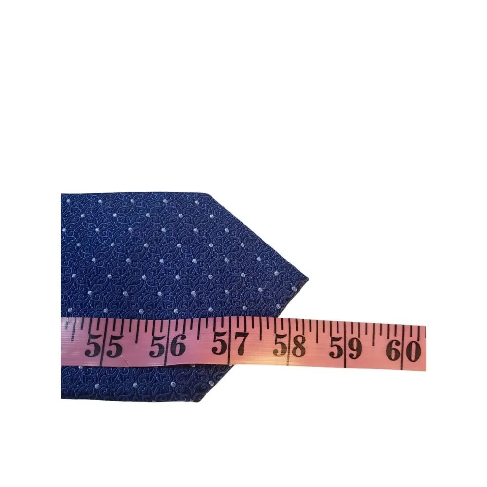 Sean John Mens‎ Tie Necktie Fine Tailoring Blue White Scroll Print Polka Dot